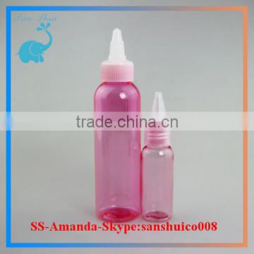 pink color 30ml and 120ml colored pet bottle with twist cap