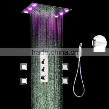 jiangmen led bath and shower faucet rain style stainless steel shower head multi jet top spray shower