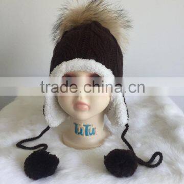 New Product Cute Fashion Knit Kids Hats Fur Pom Pom Crochet Baby Hats