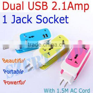 UK US Euro Plug Beautiful Portable Powerful 3in1 USB Socket Wall Charger Travel Adapter