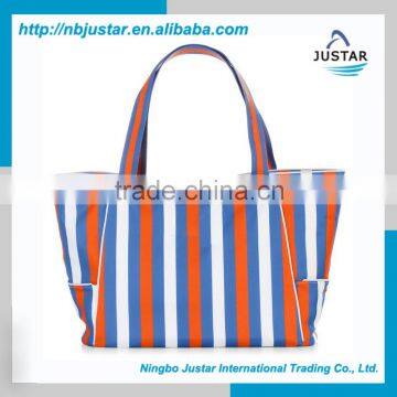 Colourful Strip Design Polyester Material Psersonalized Womens Tote Handbag Shoulder Beach Bag photo-5