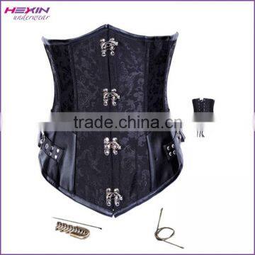 Black Brocade Long Line Steampunk Steel Boned Corset Women Mature Corsets