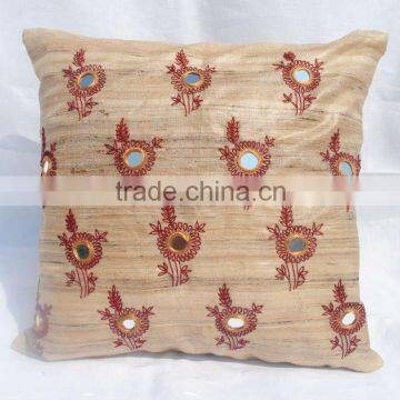 Hand Embrodiery Indian Raw silk Cushion Cover