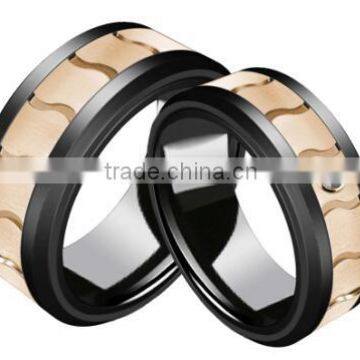 wholesale fashion stainless steel rose gold plated tyre ring, Zirconia Ceramic Ring,