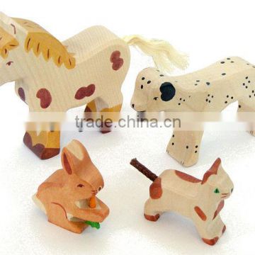 Lovely wooden animal Horse ,dog ,cat and rabbit toys play set for children