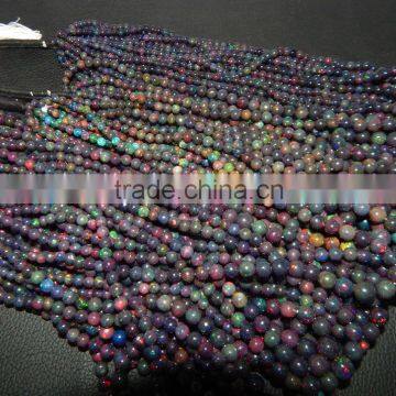 Natural Black Ethiopian Opal Round Beads