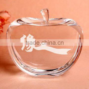 personized 3D laser crystal apple for wedding gift and home decoration