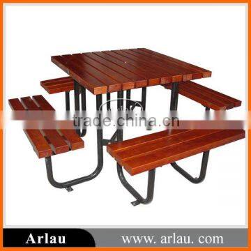 Modern outdoor wood table chairs with steel frame