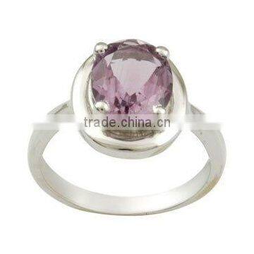 amethyst prong set silver ring, 925 silver ring, natural amethyst ring