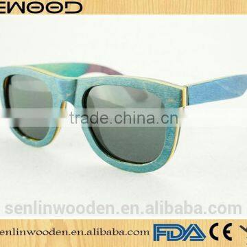 Custom square blue canada maple wood skateboard wooden sunglasses