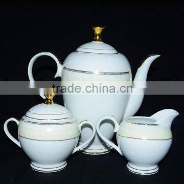 Tea pot sugar pot and milk pot with handmade porcelain decal