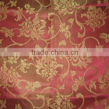 Polyester jacquard fabric for window curtain table cloth and banquet table napkin burgundy gold