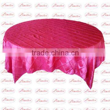 Polyester shining satin pintuck stitching checked overlay wedding banquet table cloth