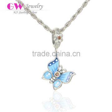 S232 Globalwin Blue Enamel Butterfly Charm Personalized 925 Silver Charms