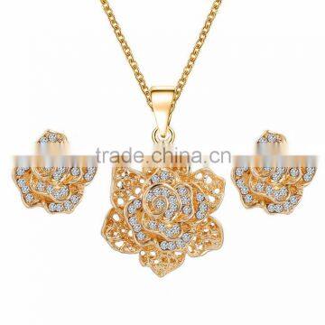 statement necklace with flower gemstone earrings 3pcs set dubai gold jewelry set