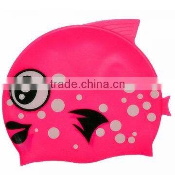 Fashion animal print funny kids silicone swimming cap / funny kids cartoon waterproof silicone swim cap