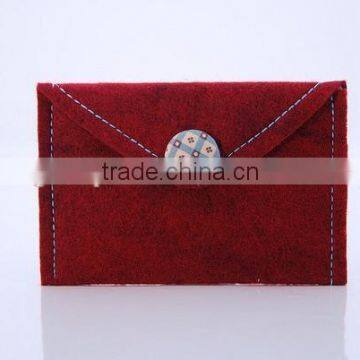 New products 2017 simple cheap red polyester business card pocket money wallet wool fabric case for phone case with button