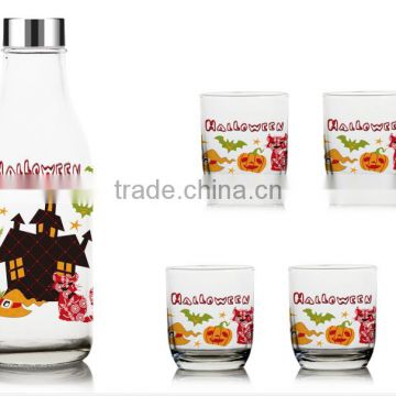 1000ml halloween color printing drinking glass bottle set juice pitcher set milk bottle 5 pcs set