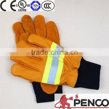 Safety Elastic Cuff 3m Reflective Fire Retardant Cow Leather Fireman Security Firefighter Hands Fingers Protected Gloves photo-2
