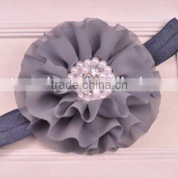 Chiffon Flower Headband With Pearl Beads Center for Kids Hair Accessories photo-4