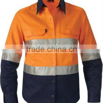 Man's orange 100%cotton reflective work shirt