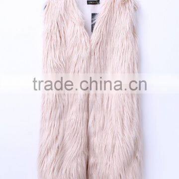 Europe Style 2016 New Fashion Design Pure Color Lady Long Faux Fur Vest