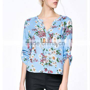 Lady's New Summer Fashionable Printed V Neck Design Long Sleeve Models Short Sleeve Blouse photo-4