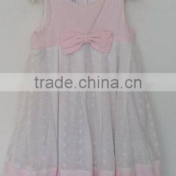 baby girls pink and white embroidered dress and knit shorts 2pcs suits for summer