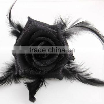 Bright Red Headdress Pins,Flower Feather Brooch,Girls Weeding Party Brooches photo-3