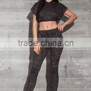 MGOO Custom Made Women Running Jersey Hoodie Black Marled Split Crop Tops Jumpers Fashion Sport Tops photo-3