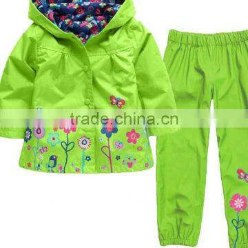 Zm50342b Wholesale Girls Suit Autumn Winter Jacket Lovely Flower Rain Proof Children Clothing Sets photo-4