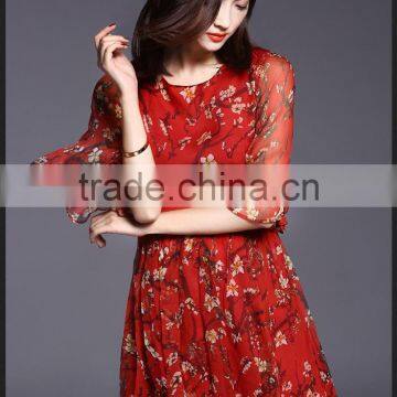 High Quality Real Silk Half Sleeve Round Neck Printed Summer Long Dress Latest Dress Designs photo-4