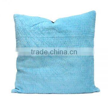 Velvet Cushion in Aqua With Vintage Kantha Backing Cotton