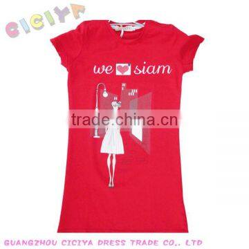 School Girls fashion long designed t-shirts cotton summer printed t shirt