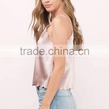 2017 Latest Fashion Design Sexy Ladies 2017 Fashion Lady Clothing Lastest Summer Pink Blouse Satin Tank Top photo-3