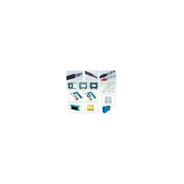Elvator component: balance compensating chain, damping device, suspension device, guide mechanism, shock absorber & buffer device, escalator handrail,safety brush