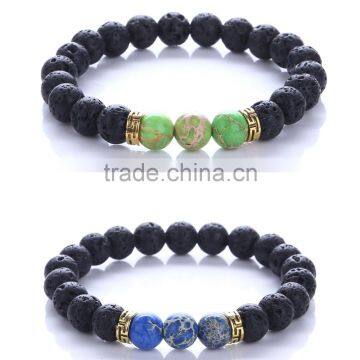 Handmade Black Lava Rock Beads Charm Elastic Bracelet