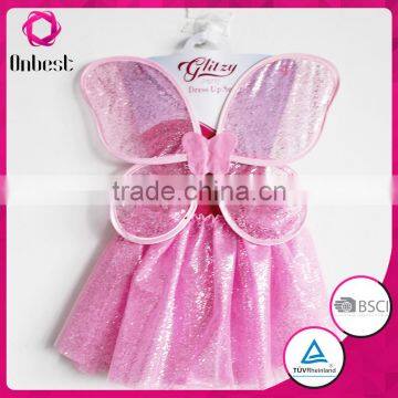 Hot selling Pink butterfly wings with tutu skirt fairy costume Pink princess dress