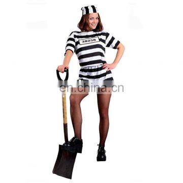 Sexy Black & White Stripped Jail Prisoner Cosplay Costume for Women