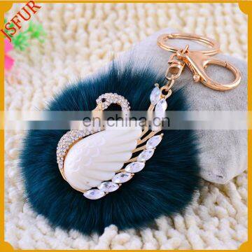 2016 Genuine Fur Bag Accessory Swan Pattern Fox Fur Keychain