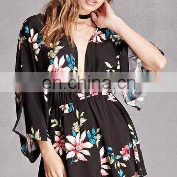 Wholesale Women Clothing Gypsy Fashion Sexy Floral Plunging V-Neck Romper