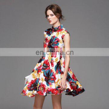 High quality sleeveless print skater dress summer 2016