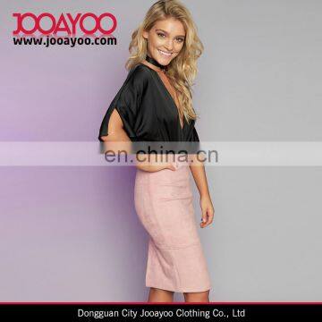 New Style Black Plunging V-Neckline Wide Sleeves Stretchy Bottom Bodysuit