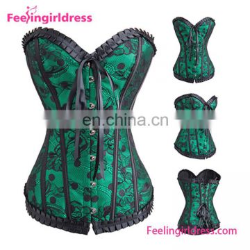 Fashion Green Lace Pattern Waist Overbust V Neck Fast Shipping Cheap Women Body Corsets