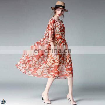 T-D088 Fat Women Fashion Sexy Chiffon Printed Plus Size Sweet Dress