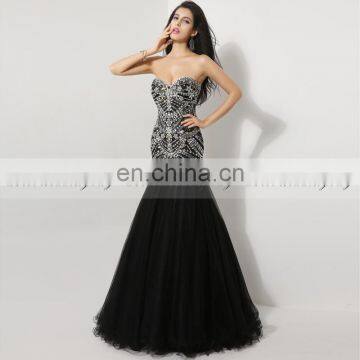 Real Picture Gorgeous Sweetheart Sleeveless BlackTulle Heavy Beaded Mermaid Evening Dress