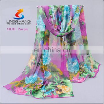 Women Cheap Flowers Chiffon Long Fashion Chiffon shawls Silk Wraps Quatrefoil Scarf Infinity Scarves