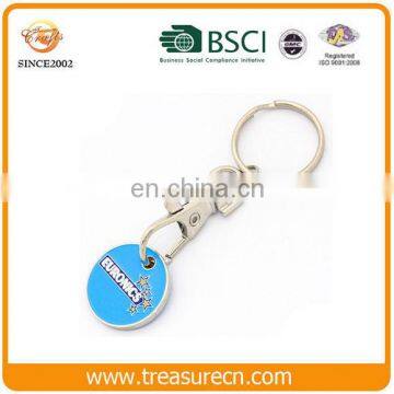 Manufacturer promotional shopping cart trolley coin custom metal keychain, supermarket token coin holder keychain key chain