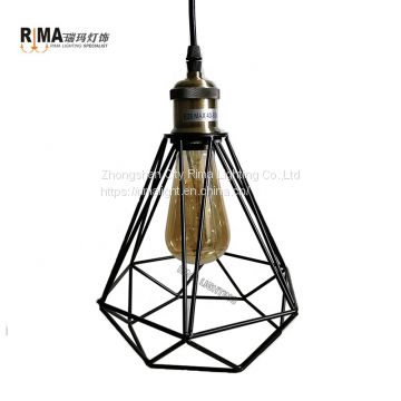 Polygon Wire Metal Industrial Vintage Hanging Lamp Kitchen Island Lighting Fixtures Ceiling Hanging Pendant Lighting