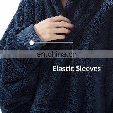 Indoor Bedroom Sleep Navy Soft Material Durable Wearable Hoodie Sherpa Oversized Blanket photo-5